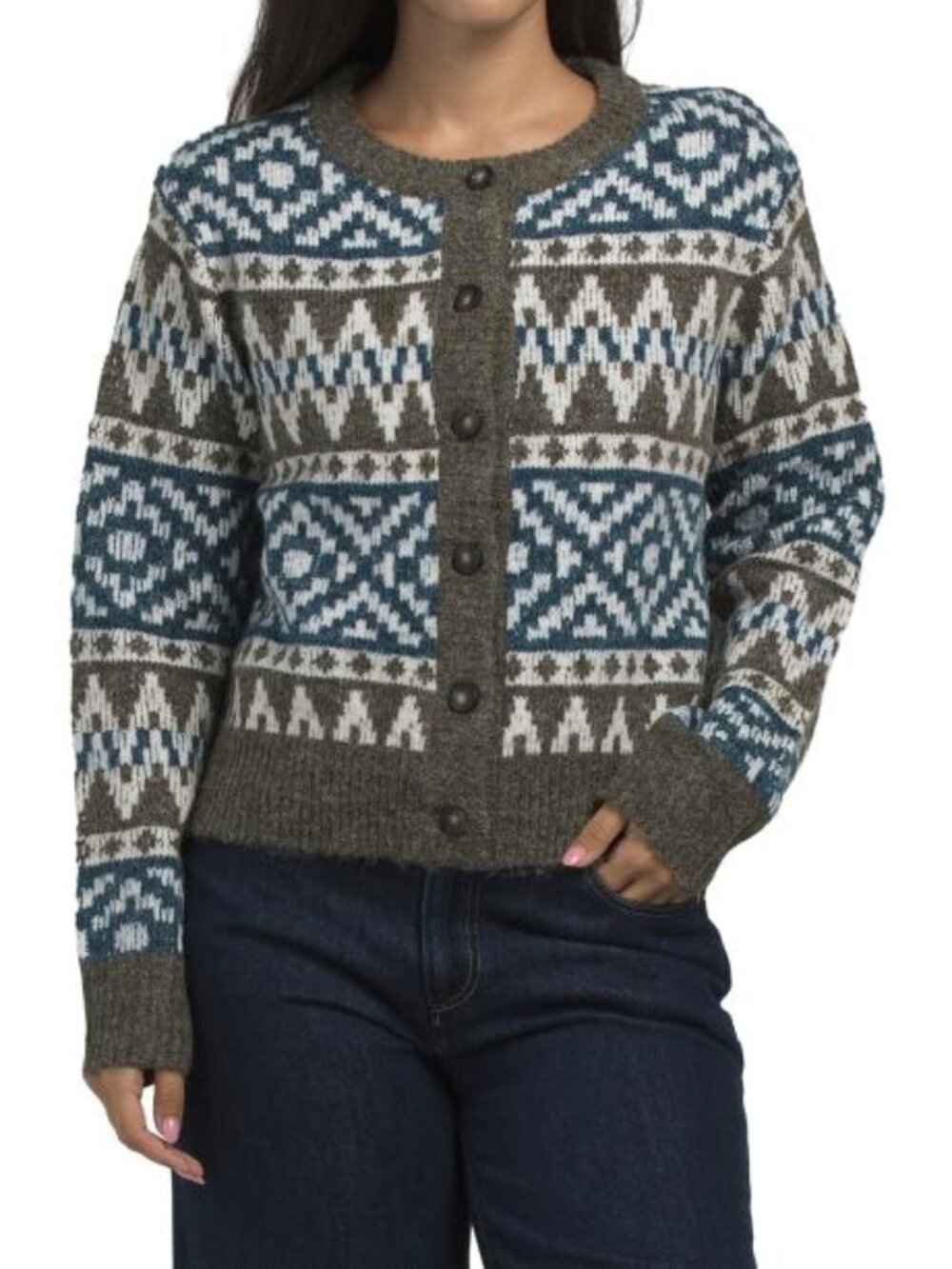 RACHEL ZOE Long Sleeve Crew Neck Button Up Cardigan
